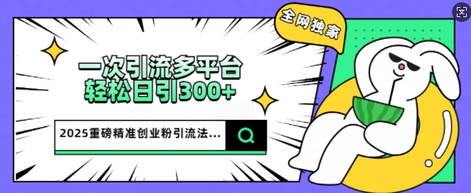 2025重磅全网独家引流法，一次多平台，轻松日引300+精准创业粉-个人技术分享
