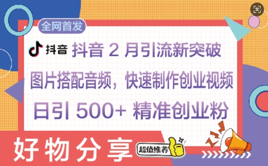 抖音2月引流新突破：图片搭配音频，快速制作创业视频，日引 500+ 精准创业粉-个人技术分享