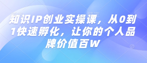 知识IP创业实操课，从0到1快速孵化，让你的个人品牌价值百W-个人技术分享